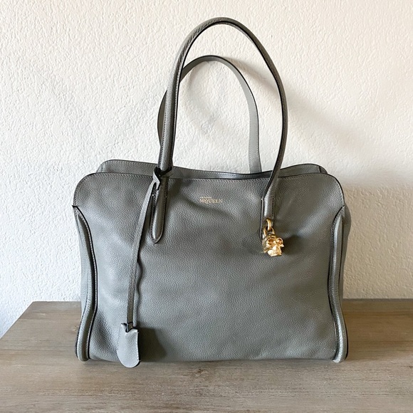 2014 Alexander McQueen Large Grey Leather Padlock Skull Shoulder Bag Tote - Picture 1 of 16